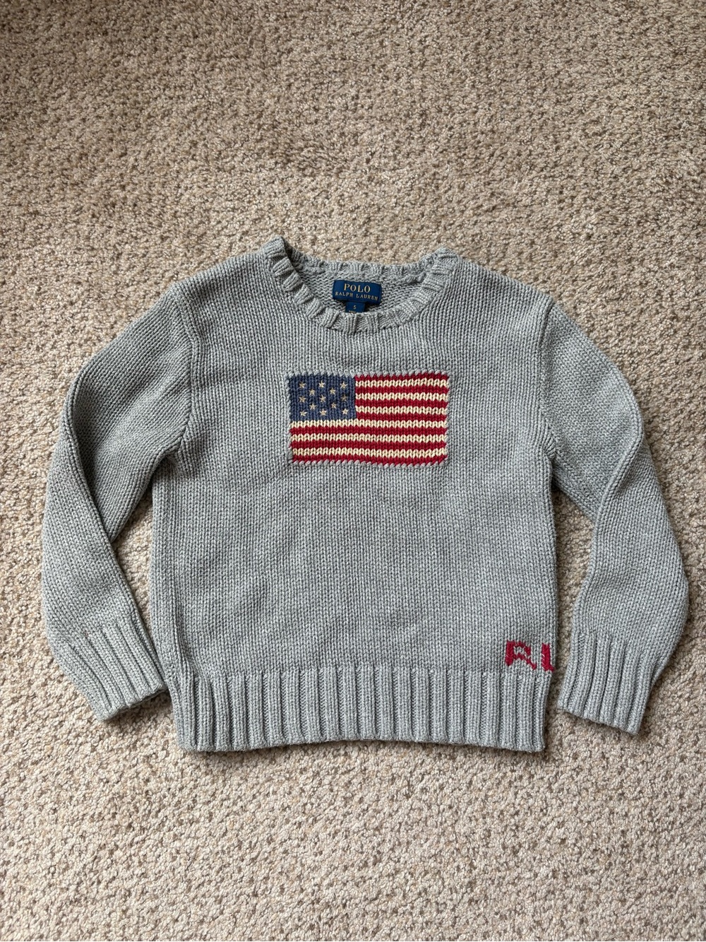 Polo by Ralph Lauren Gray Sweater with American Flag